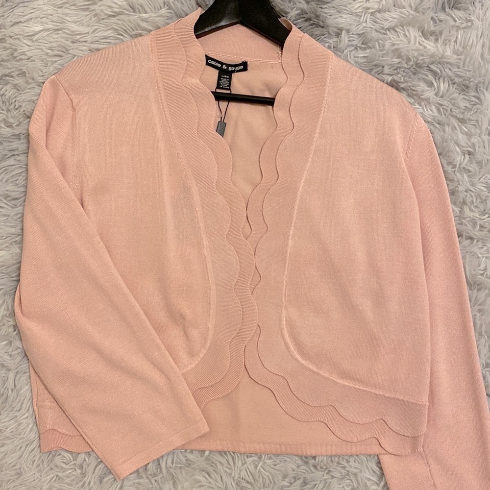 Light pink knitted Cropped Cardigan Knit Shrug, L - Picture 5 of 5